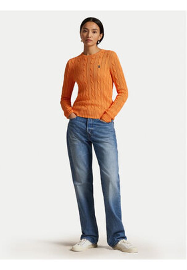 Polo Ralph Lauren Sweter 211971869014 Pomarańczowy Slim Fit. Typ kołnierza: polo. Kolor: pomarańczowy. Materiał: bawełna