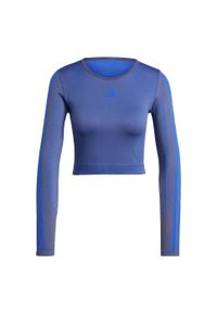 Adidas - Koszulka Knit Long Sleeve. Kolor: niebieski. Materiał: materiał. Długość rękawa: długi rękaw. Długość: krótkie. Sport: fitness