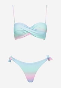 Born2be - Jasnoniebieskie Wiązane Bikini Biustonosz z Marszczeniem i Majtki Figi Kinitia. Kolor: niebieski
