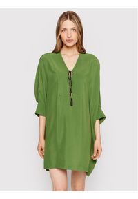 Sisley Sukienka codzienna 4B5FLV015 Zielony Relaxed Fit. Okazja: na co dzień. Kolor: zielony. Materiał: wiskoza. Typ sukienki: proste. Styl: casual