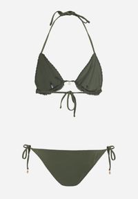 Renee - Ciemnozielone Dwuczęściowe Bikini z Szydełkową Fakturą Wiązane na Szyi z Metalicznymi Ozdobami Murilora. Kolekcja: plus size. Kolor: zielony. Wzór: aplikacja #4