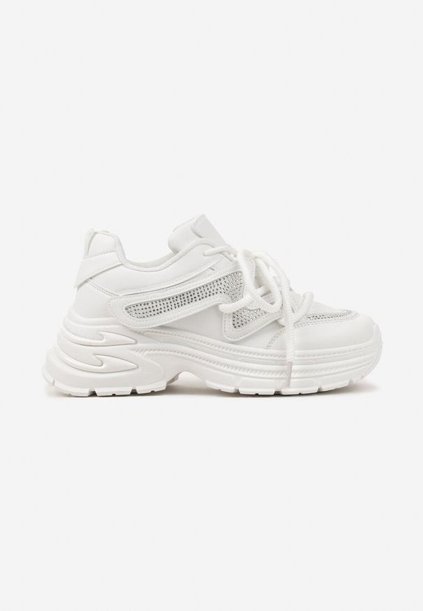 Born2be - Białe Sneakersy z Podwójnym Sznurowaniem i Platformą Hilanne. Kolor: biały. Materiał: jeans. Obcas: na platformie