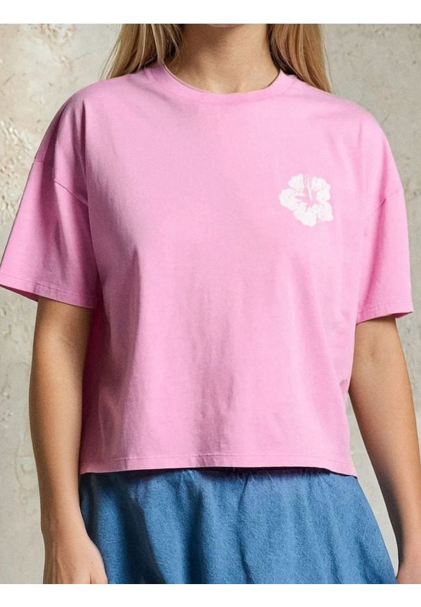 Sinsay - Bawełniana koszulka z nadrukiem wakacyjnym - pomarańczowy. Kolor: pomarańczowy. Materiał: bawełna. Wzór: nadruk. Styl: wakacyjny