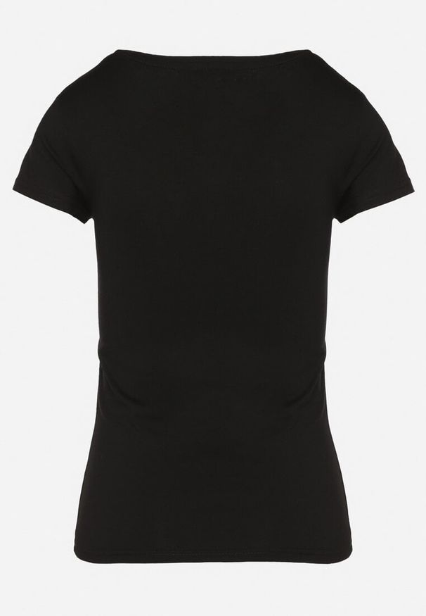 Born2be - Czarny Bawełniany T-shirt z Ozdobnym Nadrukiem Setonisea. Okazja: na co dzień. Kolor: czarny. Materiał: bawełna. Wzór: nadruk. Styl: casual