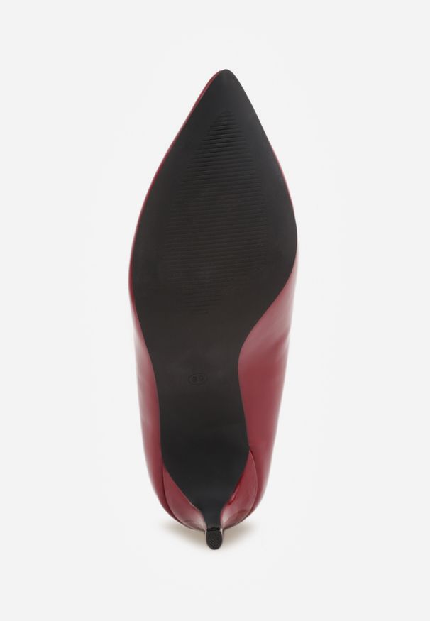 Renee - Bordowe Czółenka na Szpilce w Klasycznym Stylu Naolita. Kolor: czerwony. Wzór: aplikacja, gładki. Obcas: na szpilce. Styl: klasyczny