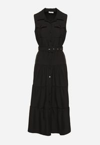Born2be - Czarna Koszulowa Sukienka Ozdobiona Paskiem Mavorelle. Okazja: na co dzień. Kolor: czarny. Wzór: aplikacja. Typ sukienki: koszulowe. Styl: casual, elegancki #6