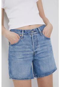 Levi's® - Levi's szorty jeansowe bawełniane 501 Rolled damskie gładkie high waist. Okazja: na spotkanie biznesowe, na co dzień. Stan: podwyższony. Kolor: niebieski. Materiał: jeans, bawełna. Wzór: gładki. Styl: casual, biznesowy