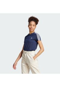 Adidas - Essentials Slim 3-Stripes Tee. Kolor: niebieski, wielokolorowy, biały. Sport: taniec, joga i pilates