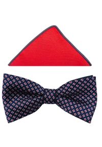 Modini - Granatowo-biała muszka w czerwone kwadraty A119. Kolor: biały, wielokolorowy, czerwony, niebieski. Materiał: poliester, tkanina. Styl: elegancki #1