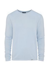 Ochnik - Błękitny bawełniany sweter męski. Kolor: niebieski. Materiał: bawełna. Długość: długie
