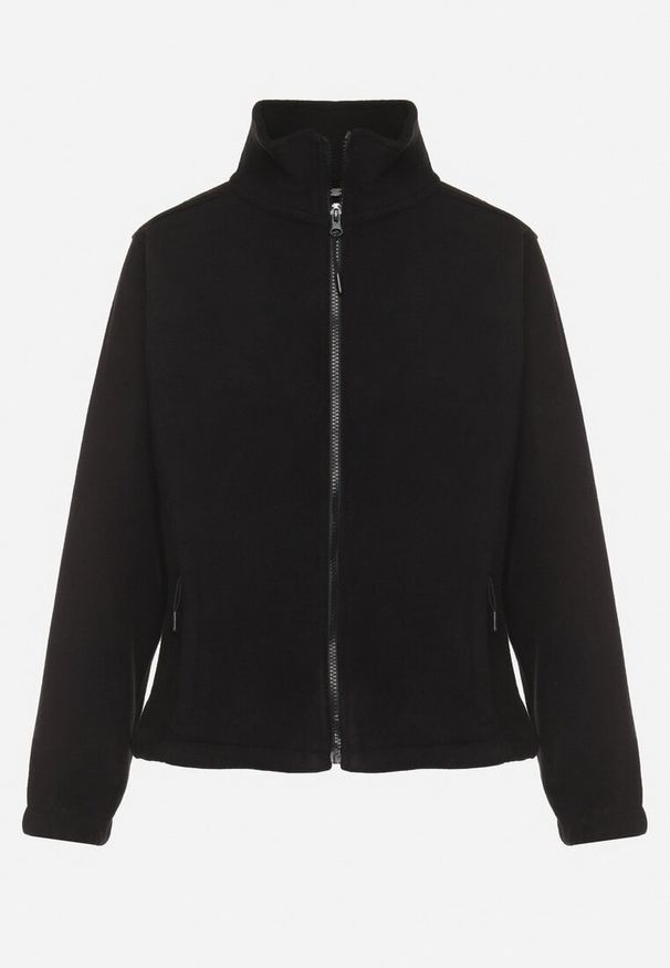 Born2be - Czarna Rozpinana Bluza ze Ściągaczami Laorin. Kolor: czarny. Materiał: jeans