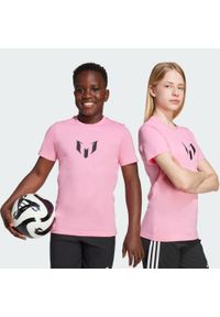 Adidas - Koszulka dziecięca z grafiką, imieniem i numerem Messiego. Kolor: różowy. Materiał: bawełna