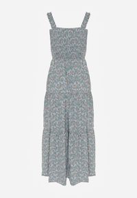 Renee - Jasnoniebieska Rozkloszowana Sukienka w Kwiaty na Ramiączkach Malaisia. Okazja: na spacer. Kolor: niebieski. Długość rękawa: na ramiączkach. Wzór: kwiaty. Sezon: wiosna, lato. Styl: elegancki #5