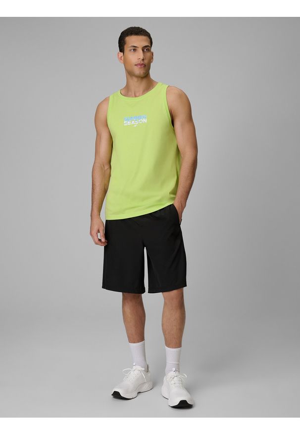 4f - 4F Koszulka bez rękawów regular z nadrukiem męska - zielona XXL. Kolor: zielony. Materiał: dzianina, bawełna. Długość rękawa: bez rękawów. Wzór: nadruk. Sezon: lato