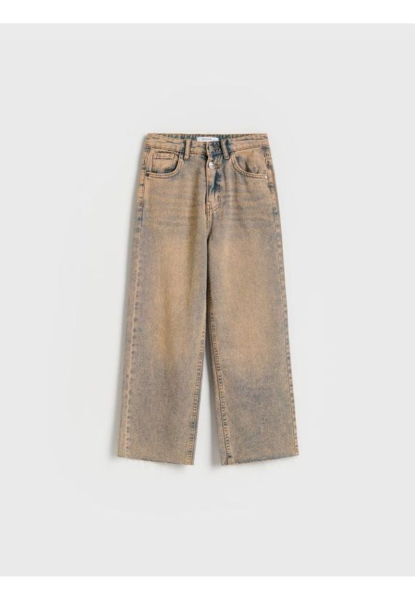 Reserved - Jeansy wide leg - beżowy. Kolor: beżowy