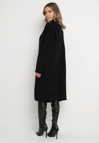 Born2be - Czarny Komplet Dzianinowy z Wełną Długi Kardigan i Sukienka w Prążki Falandrea. Kolor: czarny. Materiał: wełna, dzianina. Wzór: prążki #4