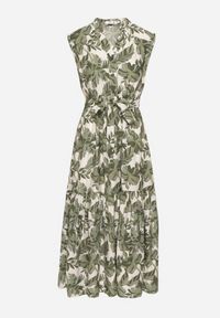 Born2be - Zielona Rozkloszowana Sukienka Bez Rękawów z Wiskozy z Wiązanym Paskiem Reviosae. Okazja: na co dzień. Typ kołnierza: dekolt w serek. Kolor: zielony. Materiał: wiskoza. Długość rękawa: bez rękawów. Typ sukienki: rozkloszowane. Styl: klasyczny, casual #4