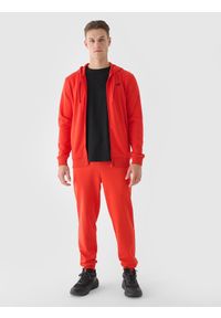 4f - 4F Bluza dresowa rozpinana z kapturem męska - czerwona XL. Okazja: na co dzień. Typ kołnierza: kaptur. Kolor: czerwony. Materiał: dresówka. Wzór: gładki, ze splotem. Styl: sportowy, casual