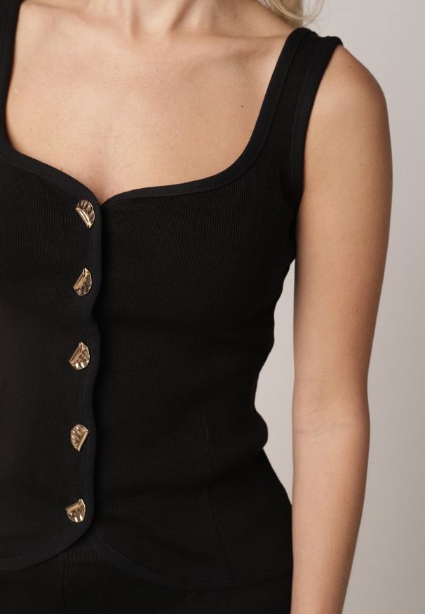 Born2be - Czarny Dzianinowy Komplet z Wiskozą Spodnie i Bluzka na Ramiączkach Merissani. Kolor: czarny. Materiał: dzianina, wiskoza