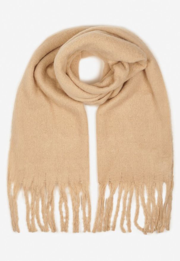 Born2be - Beżowy Szalik z Ozdobnymi Frędzlami Esariana. Okazja: na co dzień. Kolor: beżowy. Wzór: aplikacja. Styl: klasyczny, casual