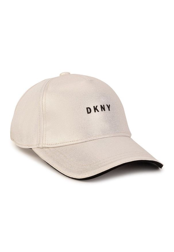 DKNY - Dkny czapka dziecięca D31285 kolor złoty z aplikacją. Kolor: złoty. Wzór: aplikacja