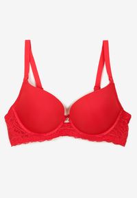 Renee - Czerwony Biustonosz Full Cup z Efektem Push-Up Zdobiony Koronką Militi. Kolor: czerwony. Materiał: koronka. Rodzaj stanika: push-up. Wzór: aplikacja, koronka