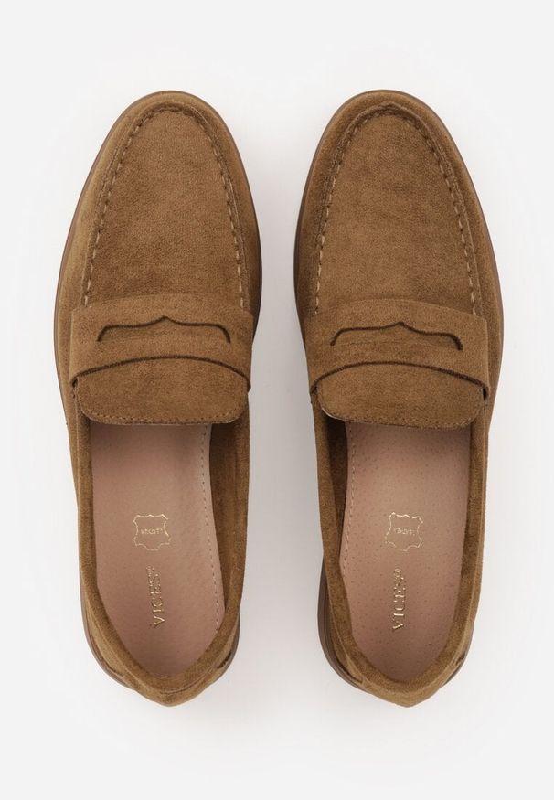 Renee - Ciemnobeżowe Mokasyny Casual VICES z Imitacji Zamszu z Wkładką ze Skóry Naturalnej Sheiris. Okazja: na co dzień. Kolor: beżowy. Materiał: skóra, zamsz. Styl: casual