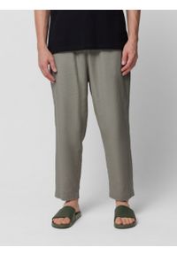 outhorn - Spodnie tkaninowe z lnem męskie - khaki. Kolor: brązowy. Materiał: tkanina, len #4