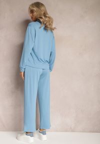 Renee - Niebieski Bawełniany Komplet Dresowy Bluza z Kołnierzem i Spodnie Caelin. Kolor: niebieski. Materiał: bawełna, dresówka