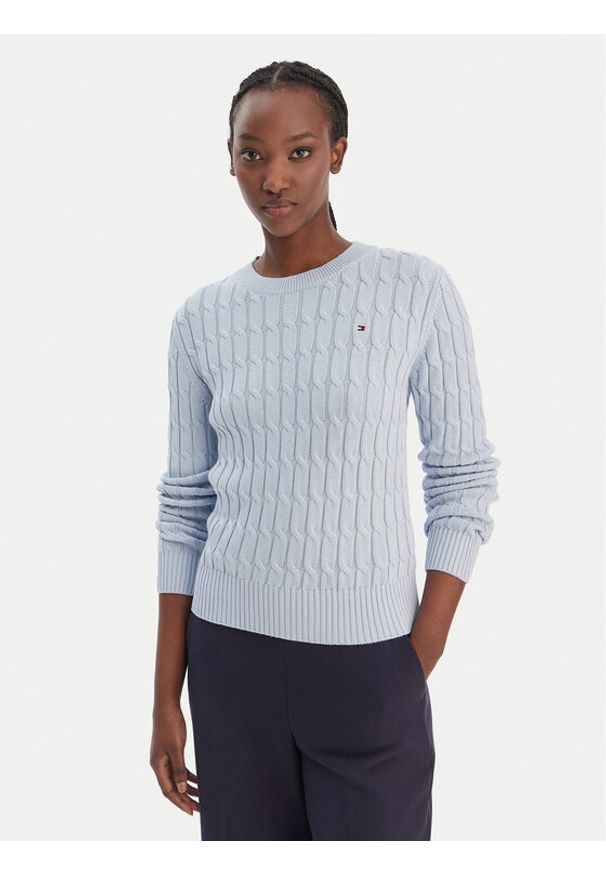 TOMMY HILFIGER - Tommy Hilfiger Sweter WW0WW47644 Błękitny Regular Fit. Kolor: niebieski. Materiał: bawełna