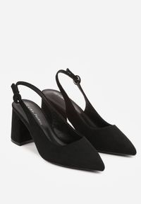Renee - Czarne Czółenka na Słupku Typu Slingback Tareina. Okazja: na co dzień. Zapięcie: sprzączka. Kolor: czarny. Materiał: prążkowany, jeans. Obcas: na słupku. Styl: casual, elegancki #8