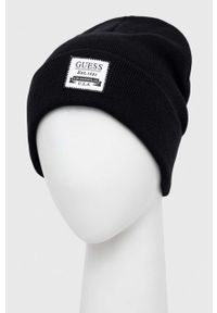 Guess czapka z domieszką wełny kolor czarny z grubej dzianiny. Kolor: czarny. Materiał: wełna, dzianina #2