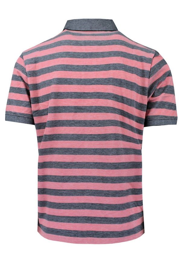 Bawełniana, Męska Koszulka Polo - Pako Jeans - Łososiowe Pasy. Okazja: na co dzień. Typ kołnierza: polo. Kolor: różowy. Materiał: bawełna. Wzór: prążki, paski. Styl: casual