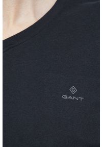 GANT - Gant t-shirt bawełniany kolor czarny gładki. Kolor: czarny. Materiał: bawełna. Wzór: gładki #4