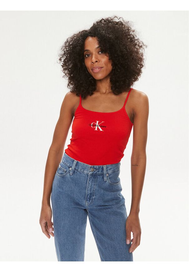 Calvin Klein Jeans Top Monologo J20J223105 Czerwony Slim Fit. Kolor: czerwony. Materiał: bawełna