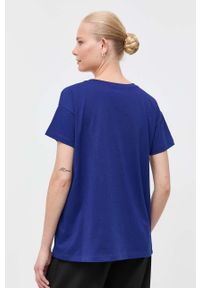 Armani Exchange t-shirt bawełniany kolor niebieski. Kolor: niebieski. Materiał: bawełna. Długość rękawa: krótki rękaw. Długość: krótkie. Wzór: aplikacja #3