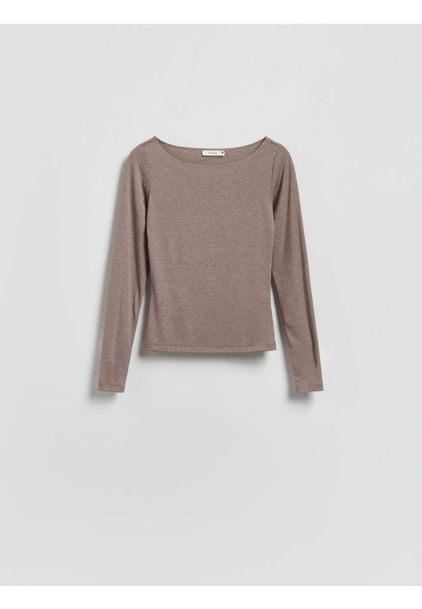 Reserved - Longsleeve z wiskozą - beżowy. Kolor: beżowy. Materiał: wiskoza. Długość rękawa: długi rękaw