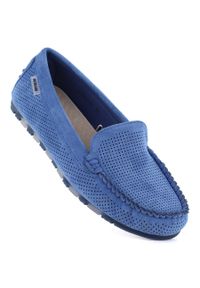 POTOCKI - Mokasyny damskie półbuty zamszowe niebieskie Potocki 09301. Kolor: niebieski. Materiał: tkanina. Styl: elegancki #1