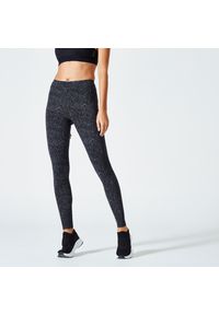 DOMYOS - Legginsy fitness damskie Domyos Fit+ 500 Slim. Kolor: czarny. Materiał: bawełna, elastan, materiał. Długość: długie. Wzór: gładki. Sport: fitness #1