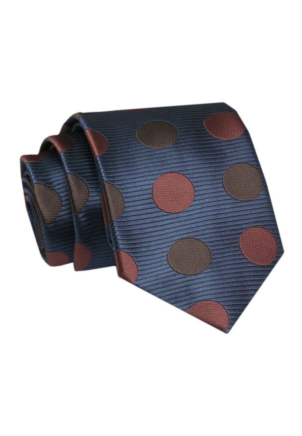 Alties - Krawat - ALTIES - Brązowe Grochy, Granatowe Tło. Kolor: niebieski, brązowy, wielokolorowy, beżowy. Materiał: tkanina. Wzór: grochy. Styl: elegancki, wizytowy
