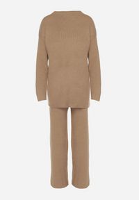 Born2be - Ciemnobeżowy Dzianinowy Komplet z Bawełną i Wełną Długi Sweter i Szerokie Spodnie Reinesa. Kolor: beżowy. Materiał: wełna, bawełna, dzianina #5