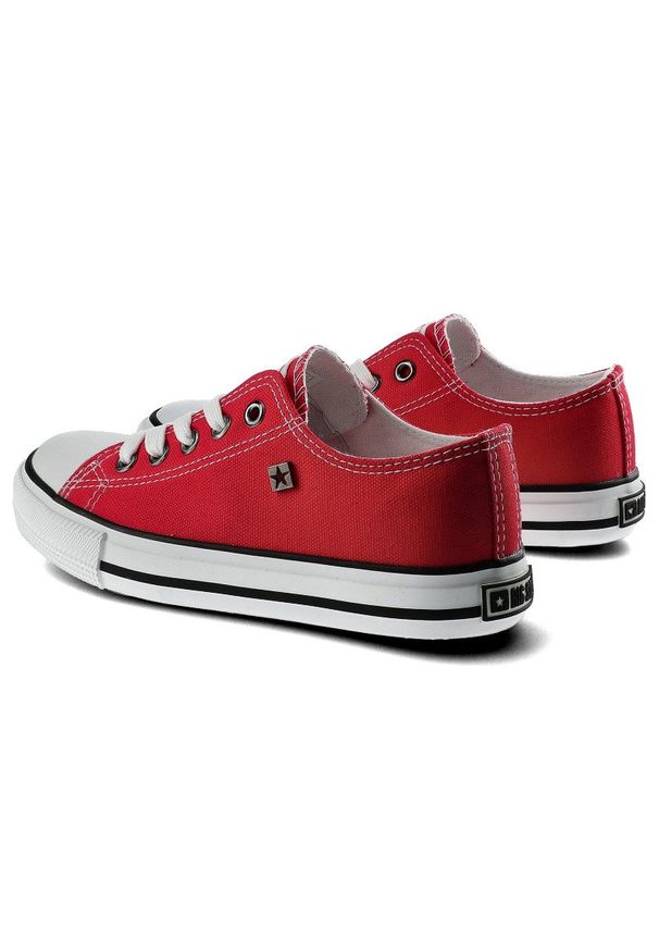 Big-Star - Czerwone Trampki Big Star Dziecięce Wygodne Buty. Kolor: czerwony. Materiał: materiał, jeans, guma. Szerokość cholewki: normalna. Wzór: aplikacja