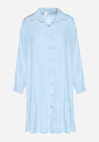 Born2be - Niebieska Sukienka z Wiskozą o Koszulowym Kroju z Falbanką Penzedi. Okazja: na co dzień. Typ kołnierza: kołnierzyk klasyczny. Kolor: niebieski. Materiał: wiskoza. Długość rękawa: długi rękaw. Typ sukienki: koszulowe. Styl: elegancki, casual, klasyczny #7