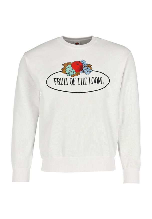 FRUIT OF THE LOOM - Męska Bluza Z Nadrukiem Logo W Stylu Vintage. Kolor: biały. Wzór: nadruk