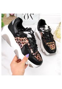 GOE - Skórzane buty sportowe damskie panterka Goe II2N4067 czarne. Kolor: czarny. Materiał: skóra. Wzór: motyw zwierzęcy #5