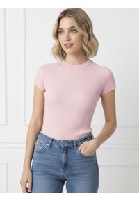 Sinsay - Bluzka swetrowa z krótkim rękawem - różowy. Kolor: różowy. Długość rękawa: krótki rękaw. Długość: krótkie
