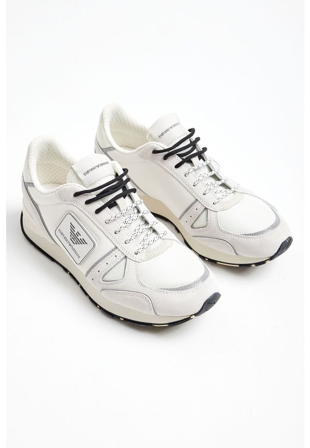 Emporio Armani - SNEAKERSY EMPORIO ARMANI. Materiał: skóra, guma, zamsz, materiał. Wzór: aplikacja