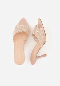 Born2be - Beżowe Siateczkowe Klapki na Szpilce z Koronką Sephaphine. Okazja: na co dzień. Kolor: beżowy. Materiał: koronka. Wzór: koronka. Obcas: na szpilce. Styl: casual, elegancki #8