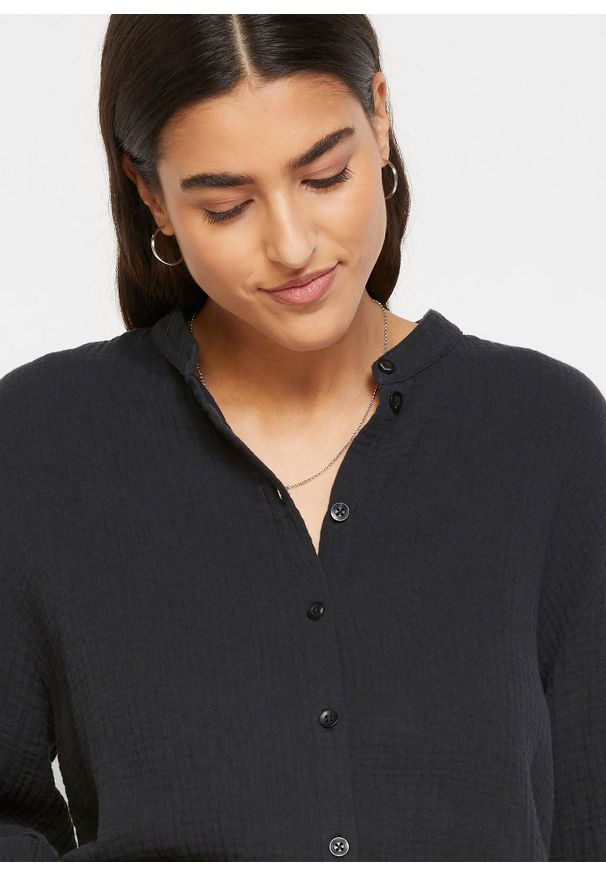 bonprix - Długa bluzka z przewiewnego muślinu. Kolor: czarny. Materiał: bawełna. Długość: długie