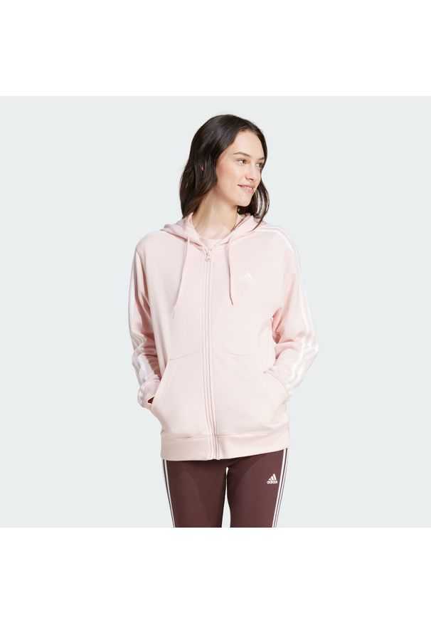 Adidas - Essentials 3-Stripes French Terry Regular Full-Zip Hoodie. Kolor: biały, różowy, wielokolorowy